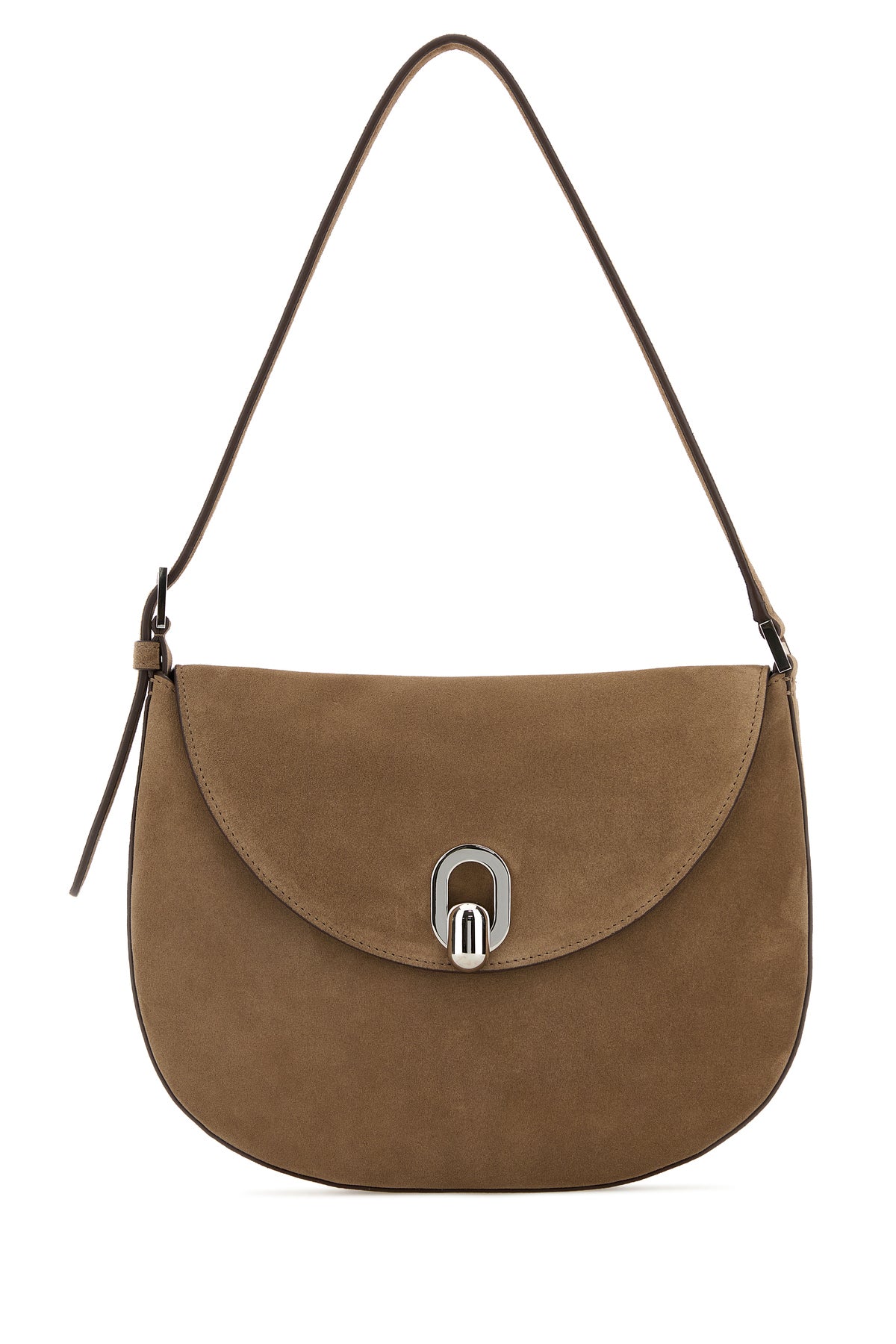 SAVETTE Borsa a tracolla Tondo piccola in pelle scamosciata beige