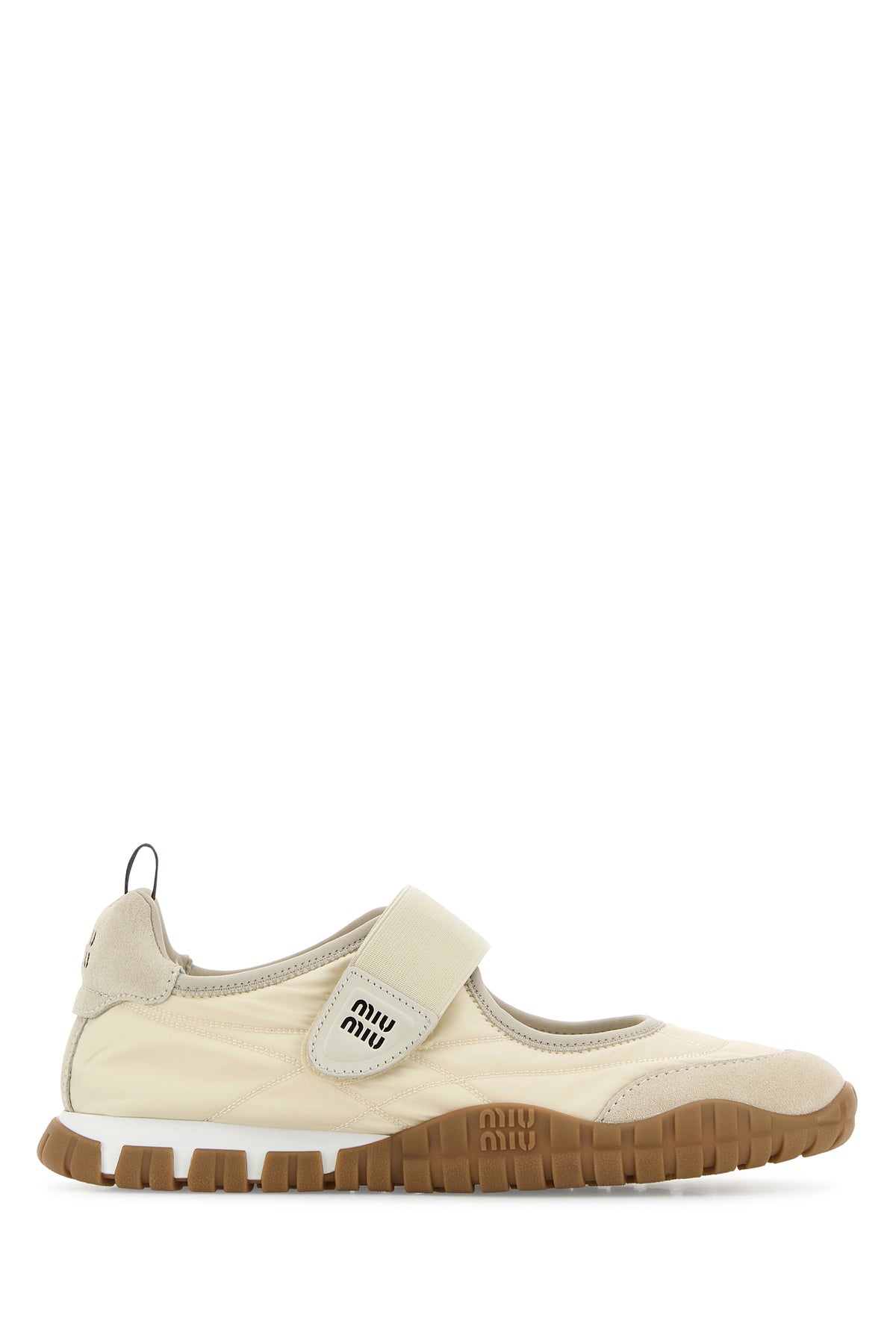 Miu Miu Ballerine Tyre in tessuto sabbia