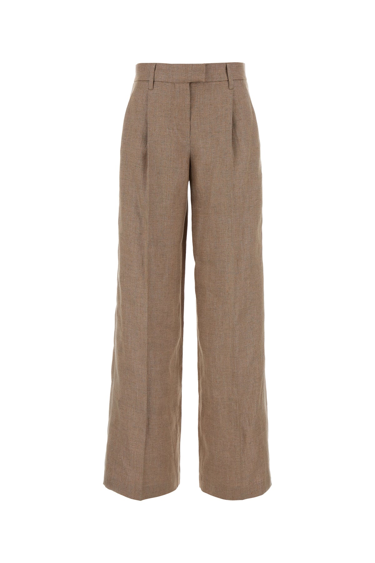 Brunello Cucinelli Pantalone dalla gamba ampia in misto lino cappuccino
