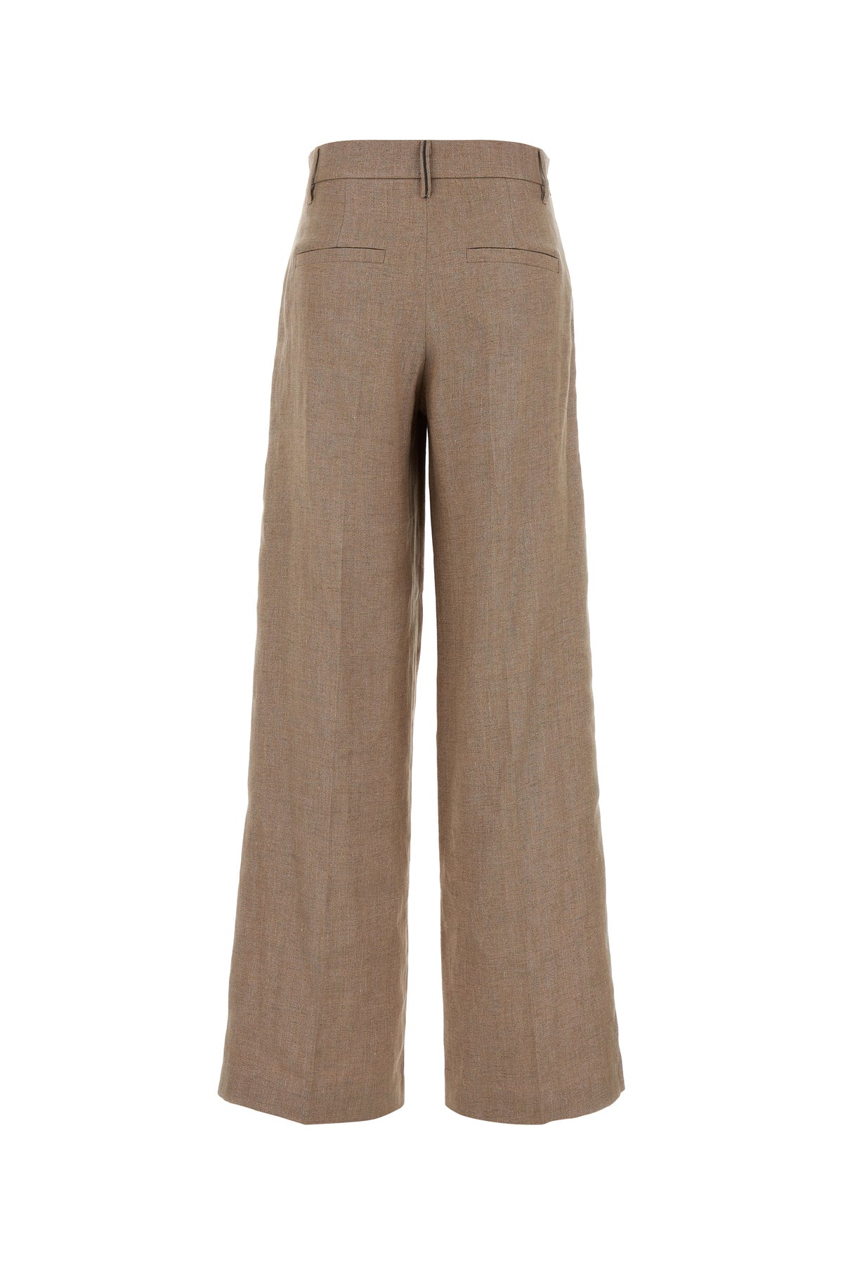 Brunello Cucinelli Pantalone dalla gamba ampia in misto lino cappuccino, view 2