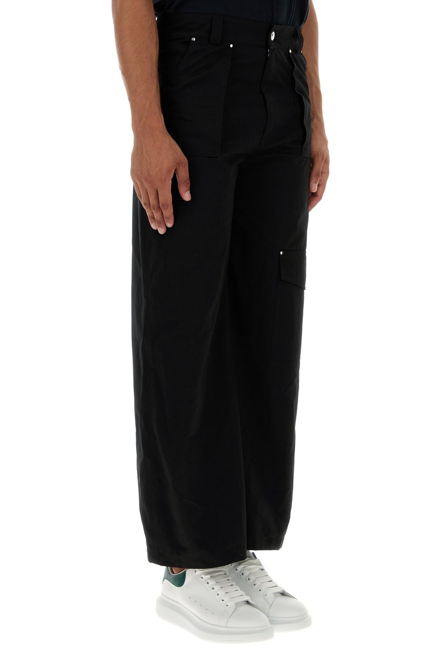 Alexander McQueen Pantalone cargo in cotone nero, view 3