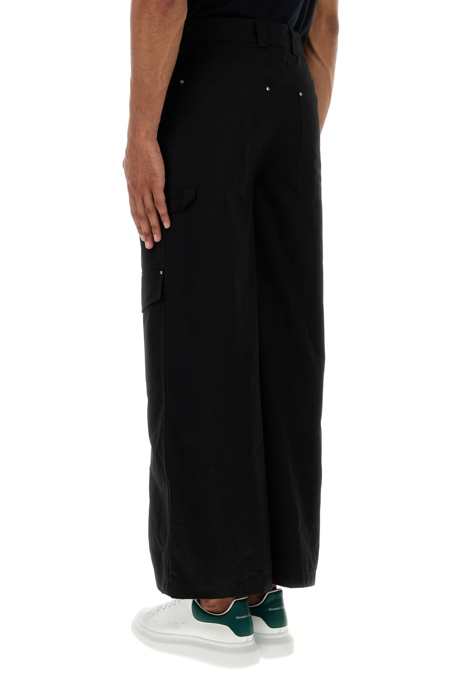 Alexander McQueen Pantalone cargo in cotone nero, view 4