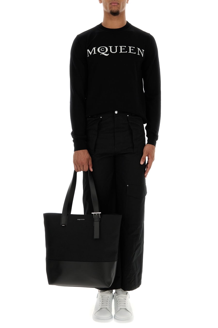 Alexander McQueen Pantalone cargo in cotone nero, view 6