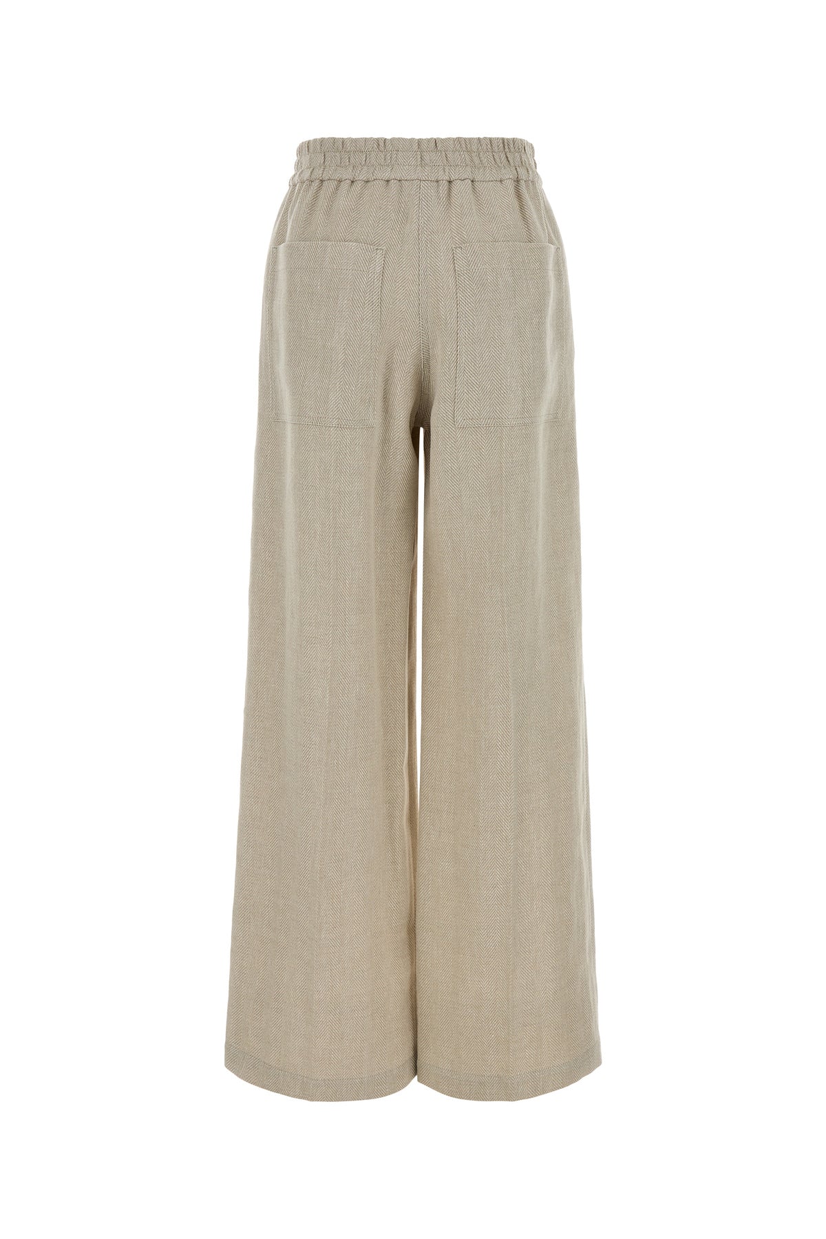 Brunello Cucinelli Pantalone dalla gamba ampia in misto lino beige melangè, view 2