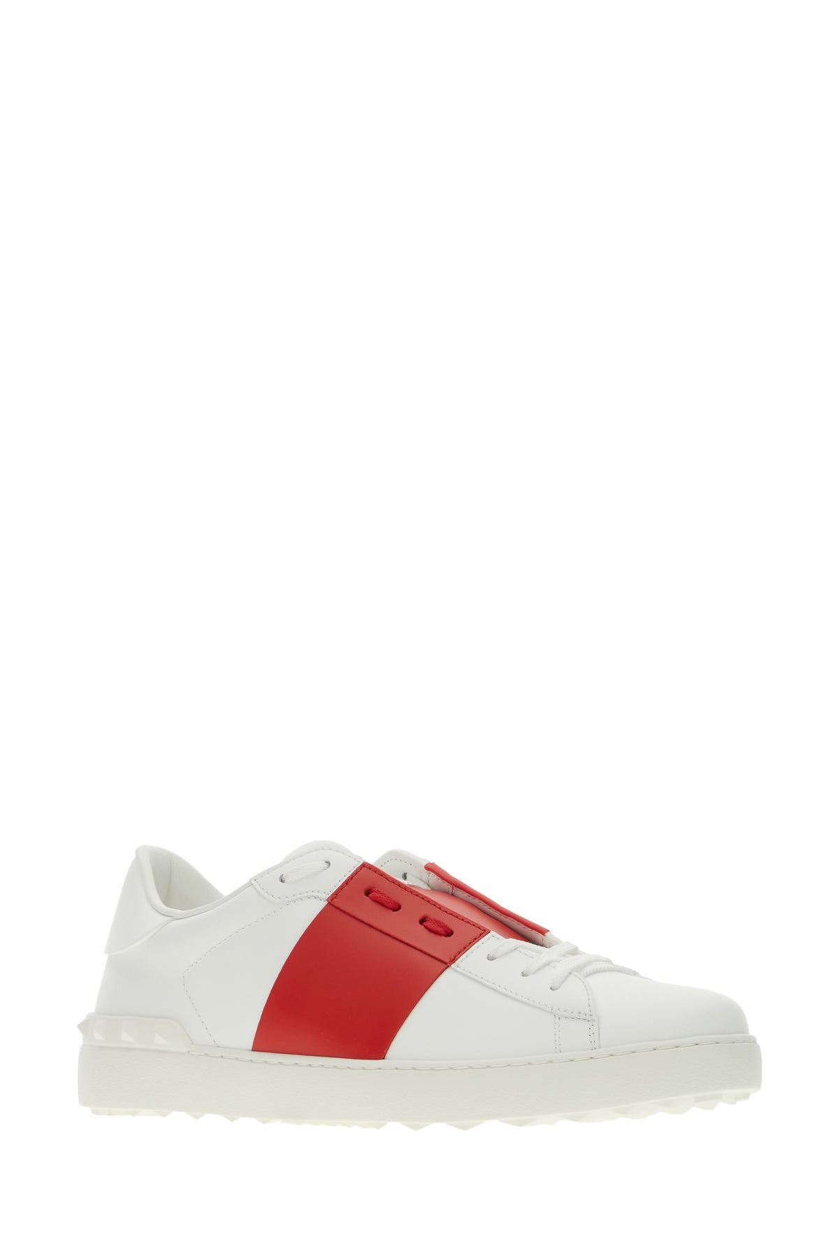 Valentino Garavani Sneakers Open in pelle bianca con banda rossa, view 2