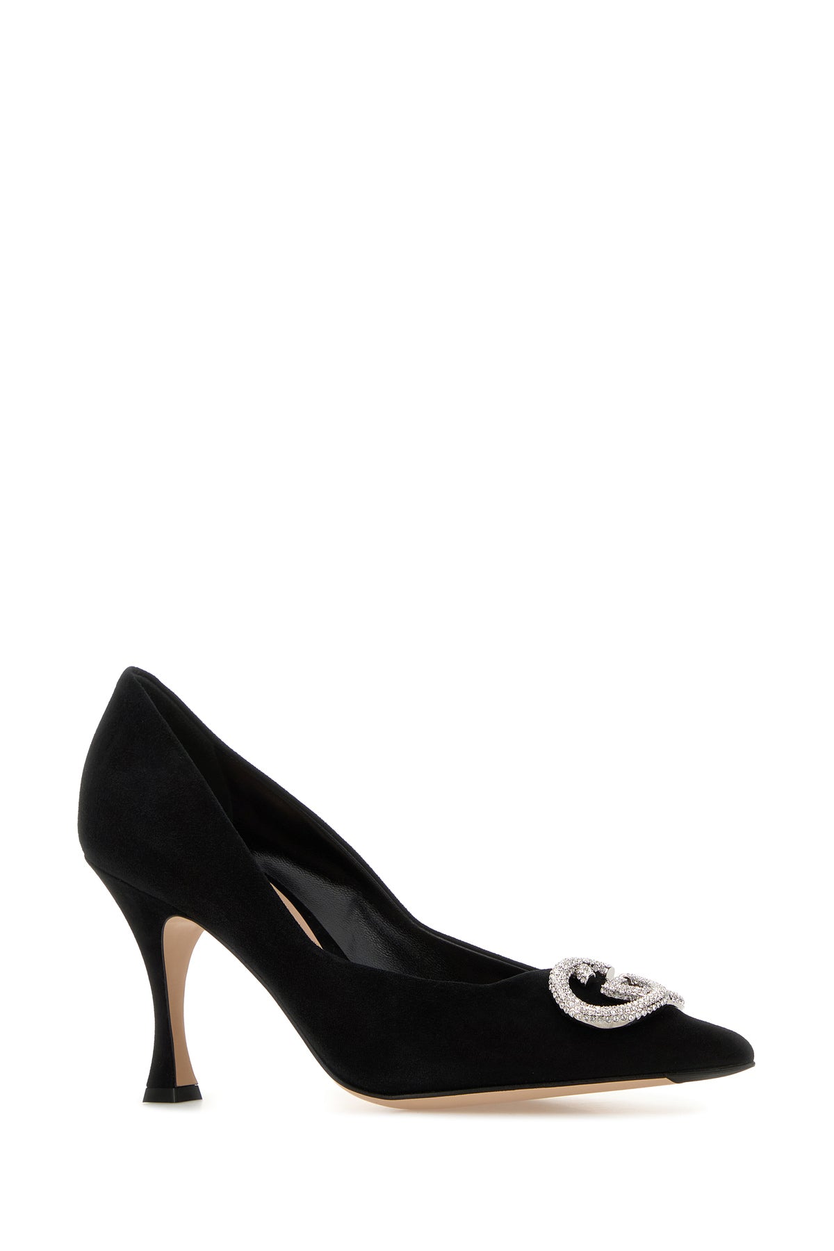 Gucci Scarpe con tacco in pelle scamosciata nera, view 2