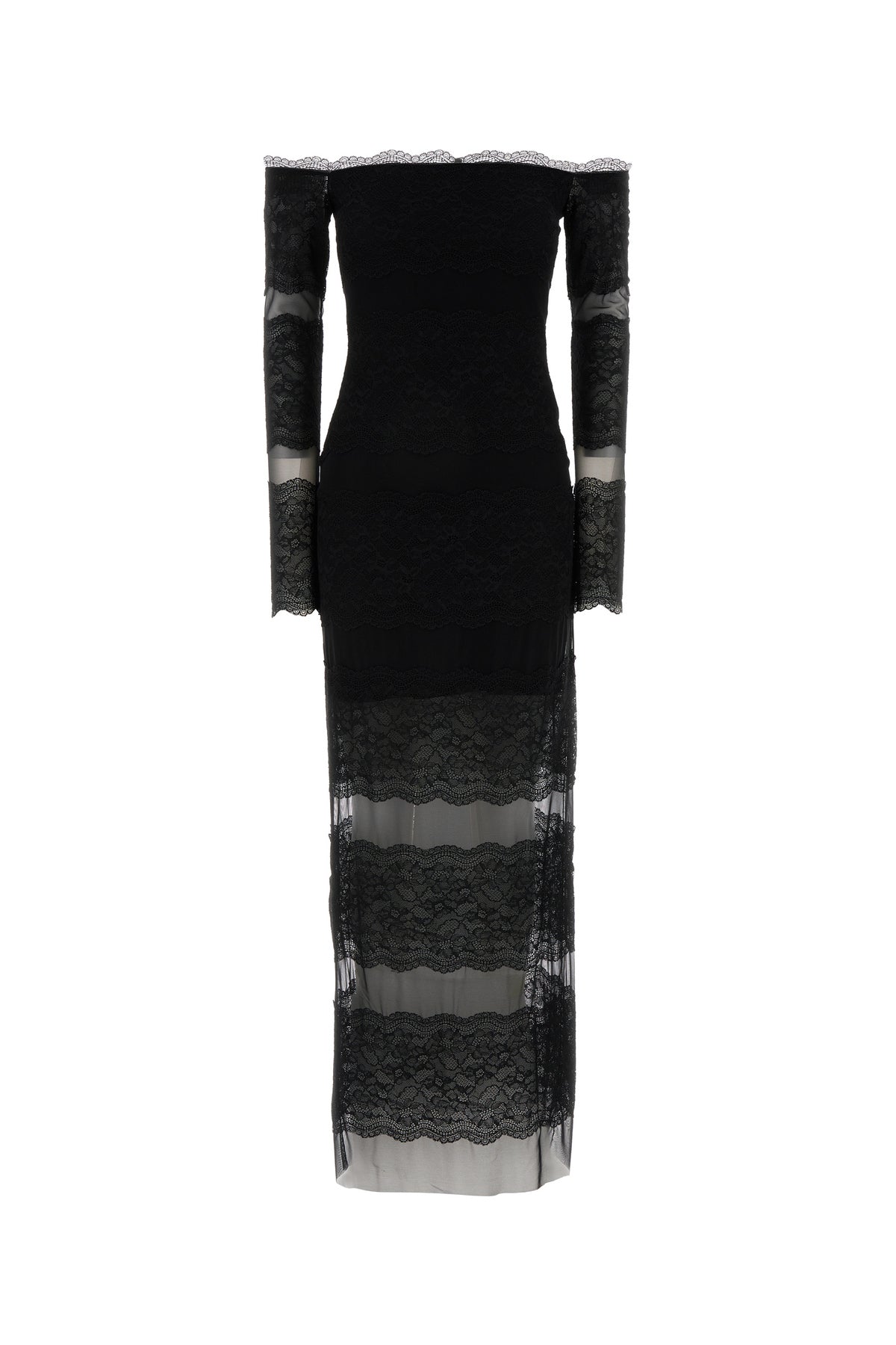 BLUMARINE Abito lungo nero in pizzo e rete