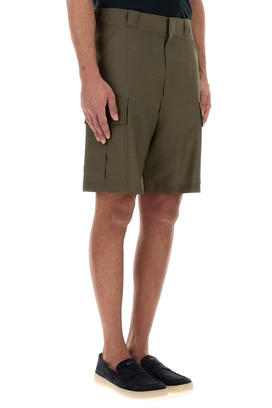 Prada Bermuda in misto mohair verde militare, view 3