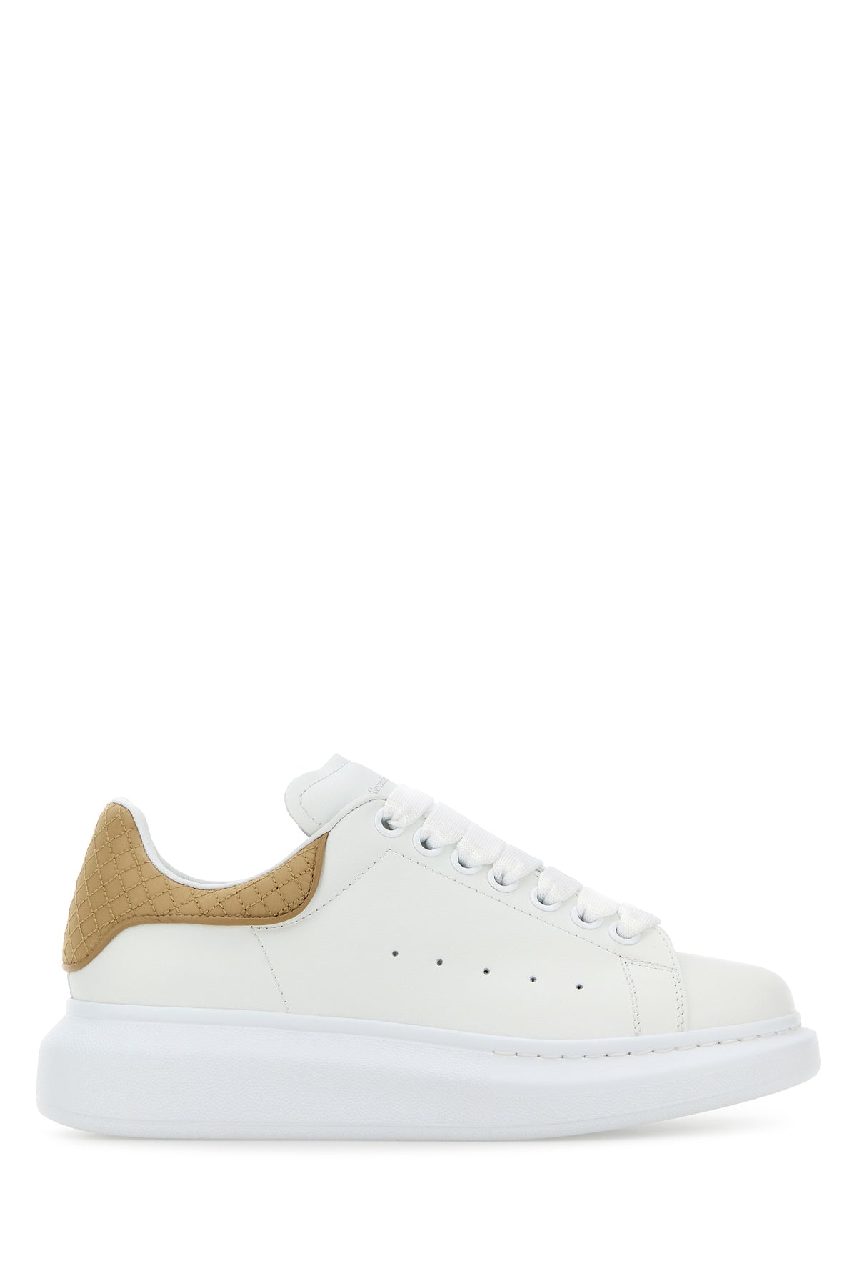 Alexander McQueen Sneakers in pelle bianca con tallone in pelle beige