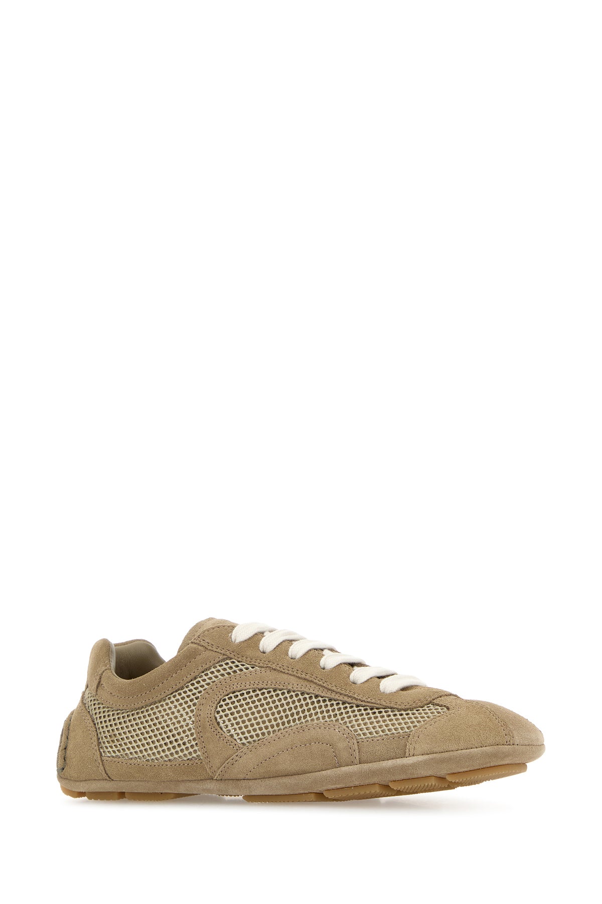Prada Sneakers Montecarlo beige in pelle scamosciata e rete, view 2