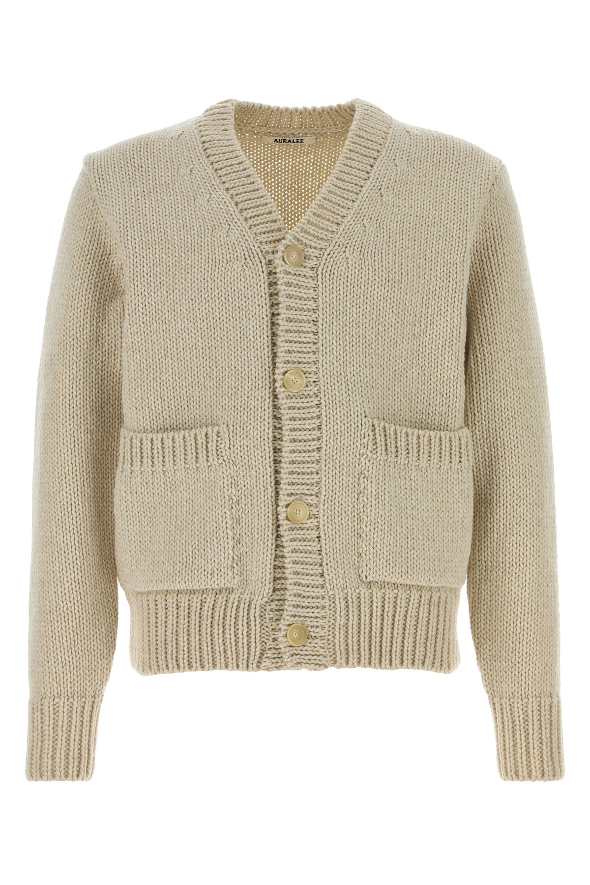AURALEE Cardigan in misto lana sabbia