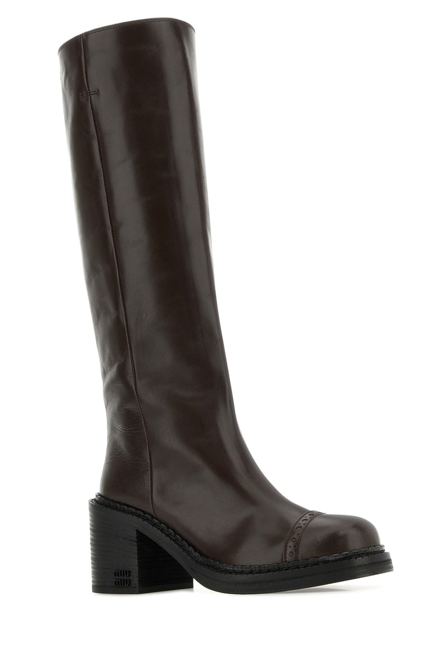 Miu Miu Stivali in pelle cioccolato, view 2