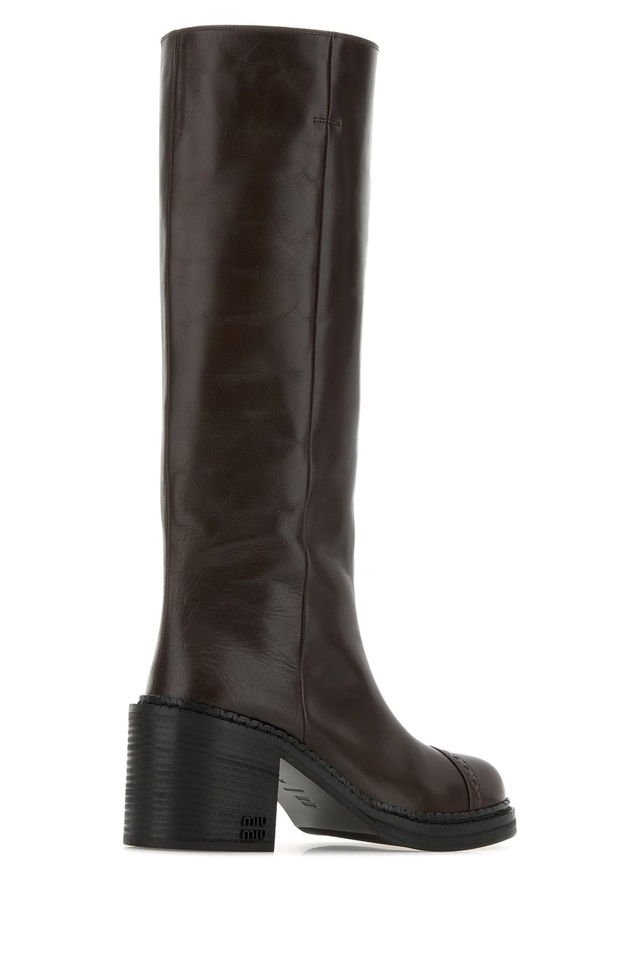 Miu Miu Stivali in pelle cioccolato, view 3