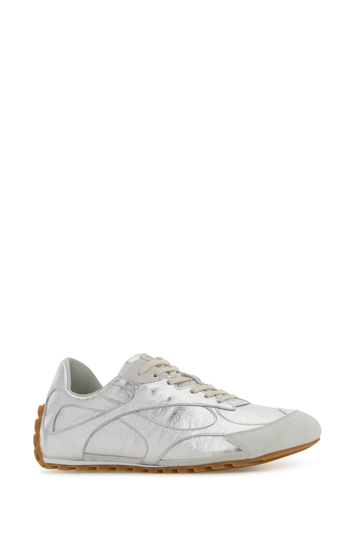 Bottega Veneta Sneakers Orbit in pelle e pelle scamosciata argento, view 2