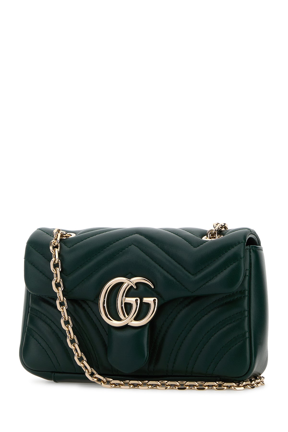Gucci Borsa a spalla GG Marmont piccola in nappa verde scuro, view 2