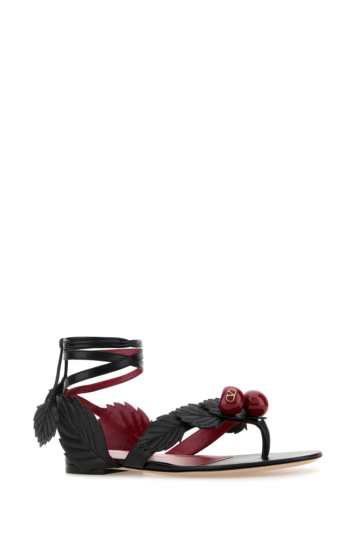 Valentino Garavani Sandali infradito Cherryfic in pelle nera, view 2