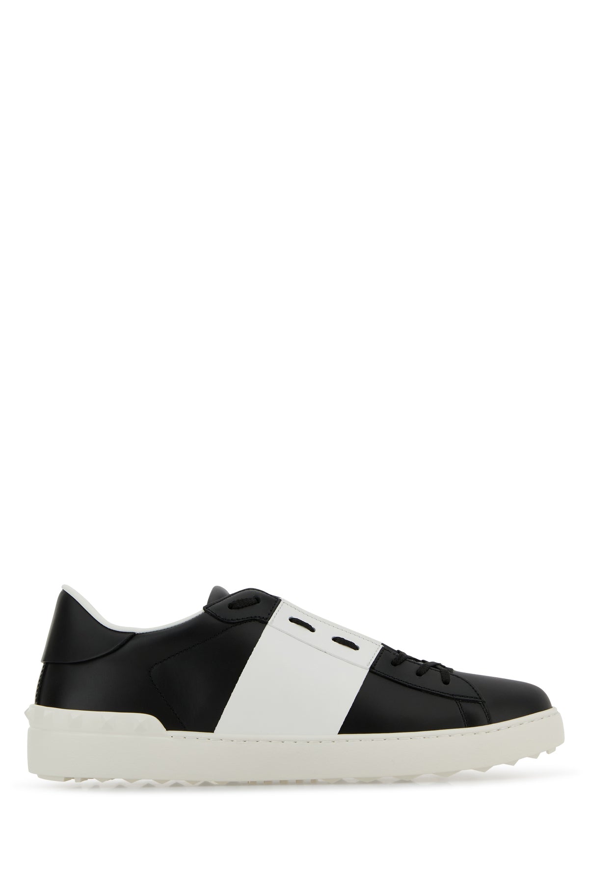 Valentino Garavani Sneakers Open in pelle nera con banda bianca