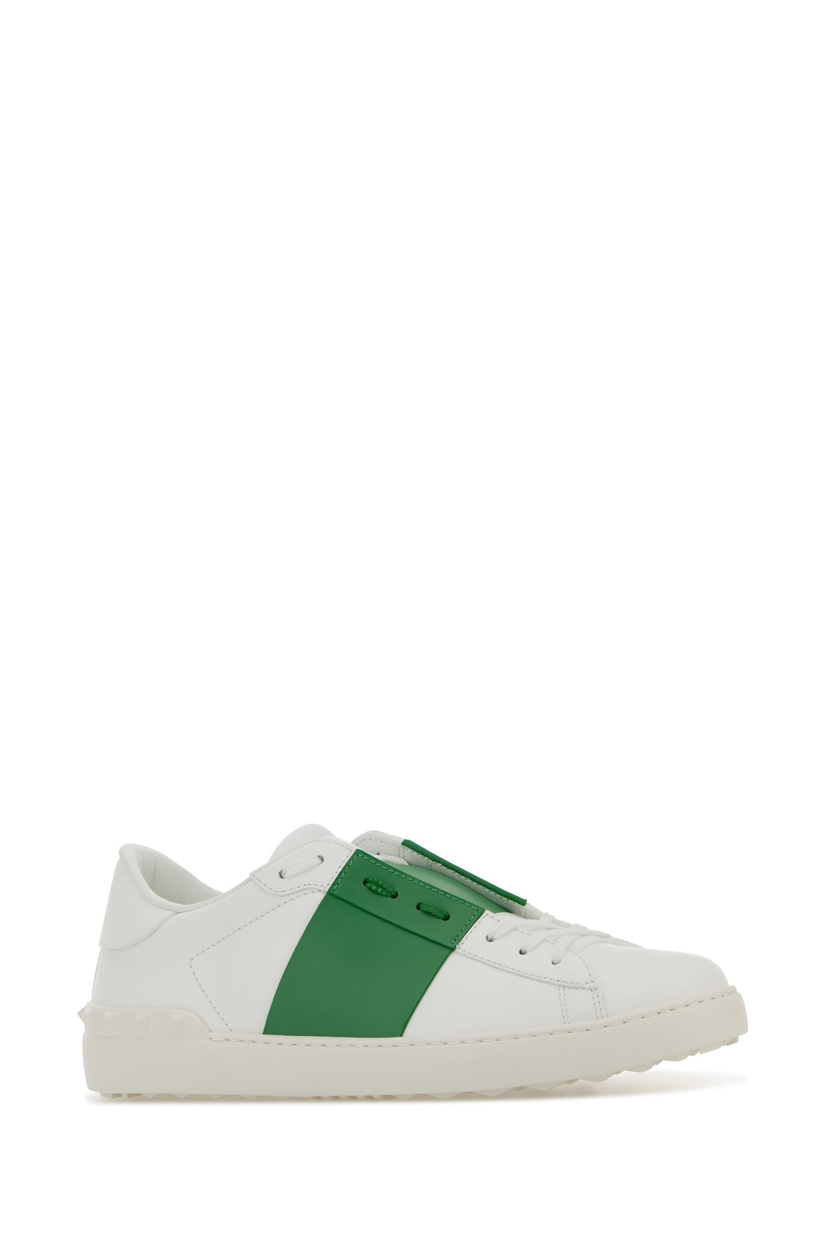 Valentino Garavani Sneakers Open in pelle bianca con banda verde, view 2