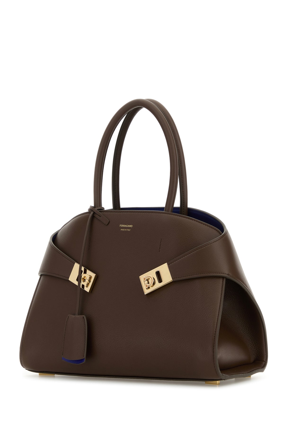 Ferragamo Borsa a mano Hug piccola in pelle marrone, view 2