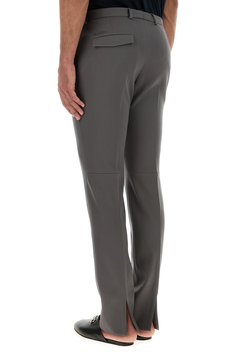 Gucci Pantalone in lana stretch grigia, view 4