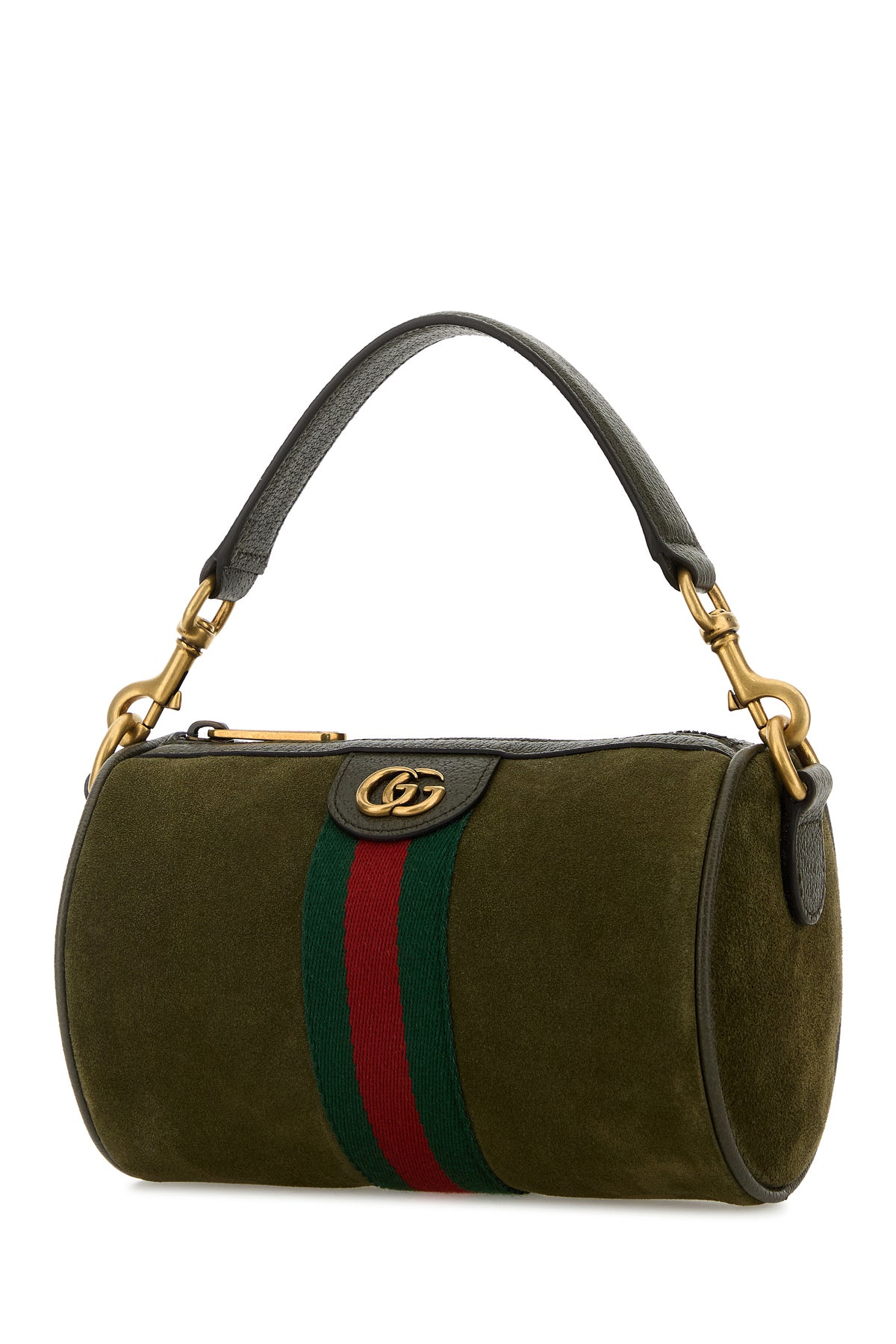 Gucci Borsa a mano Ophidia mini in pelle scamosciata verde oliva, view 2