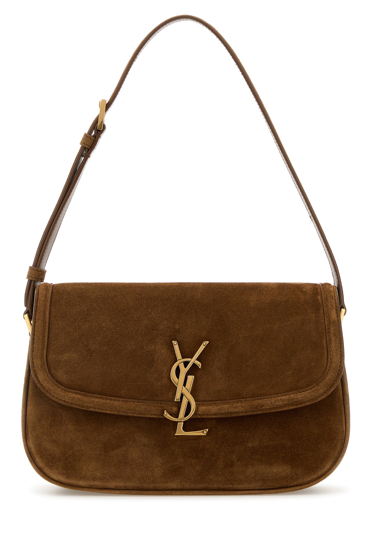 Saint Laurent Borsa a spalla Solferino in pelle scamosciata marrone
