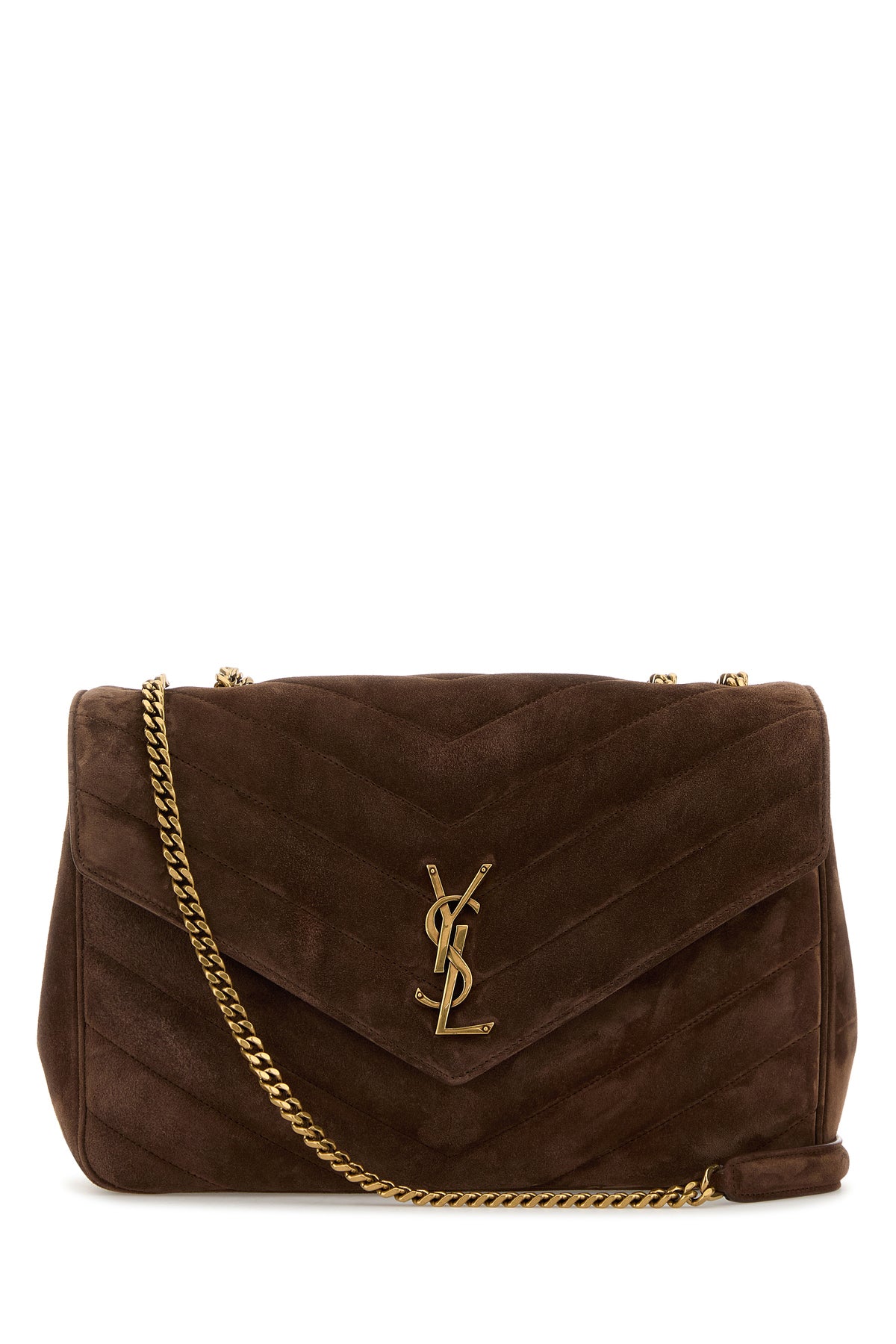 Saint Laurent Borsa a spalla Lou Lou grande in pelle scamosciata marrone