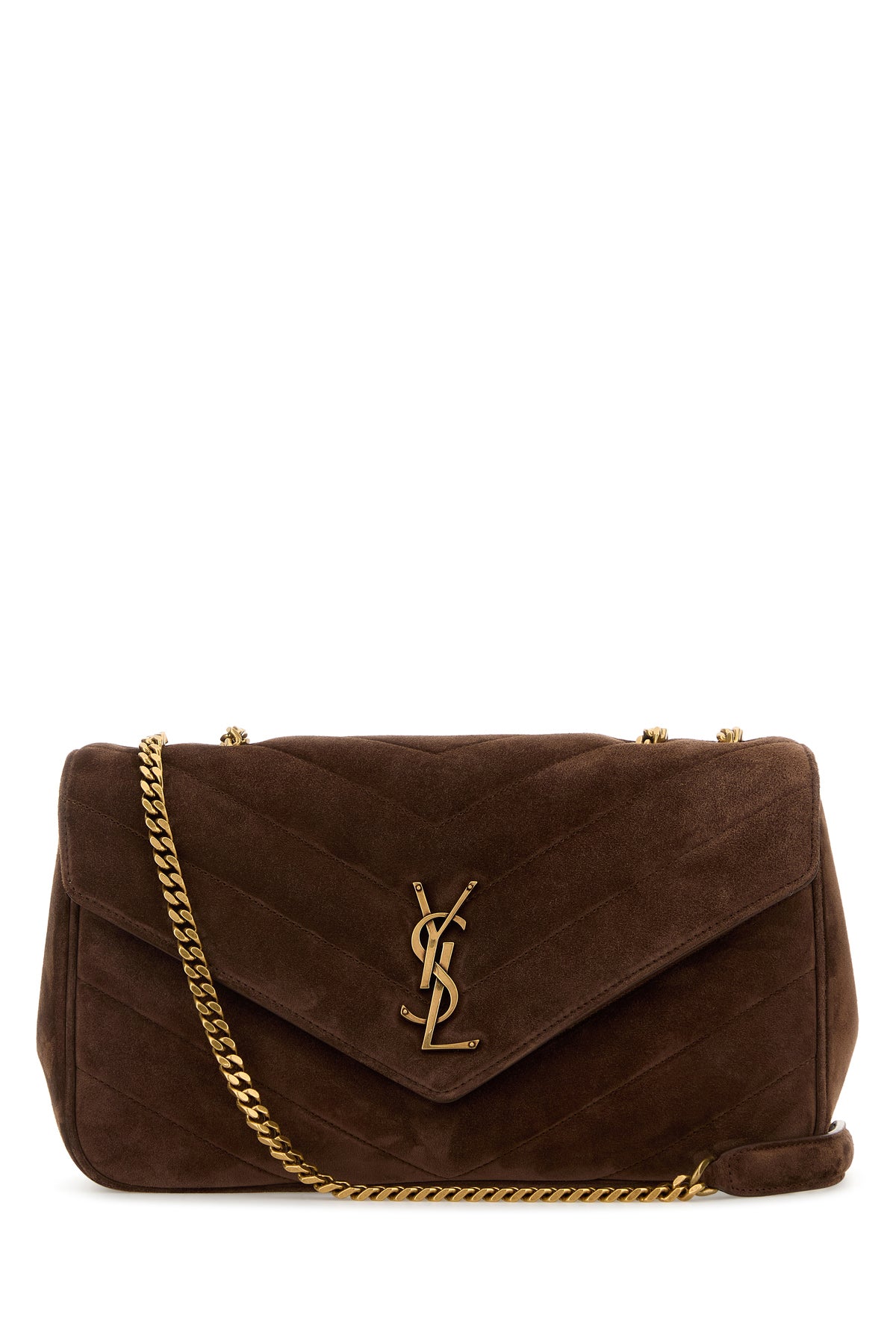 Saint Laurent Borsa a spalla LouLou media in pelle scamosciata marrone