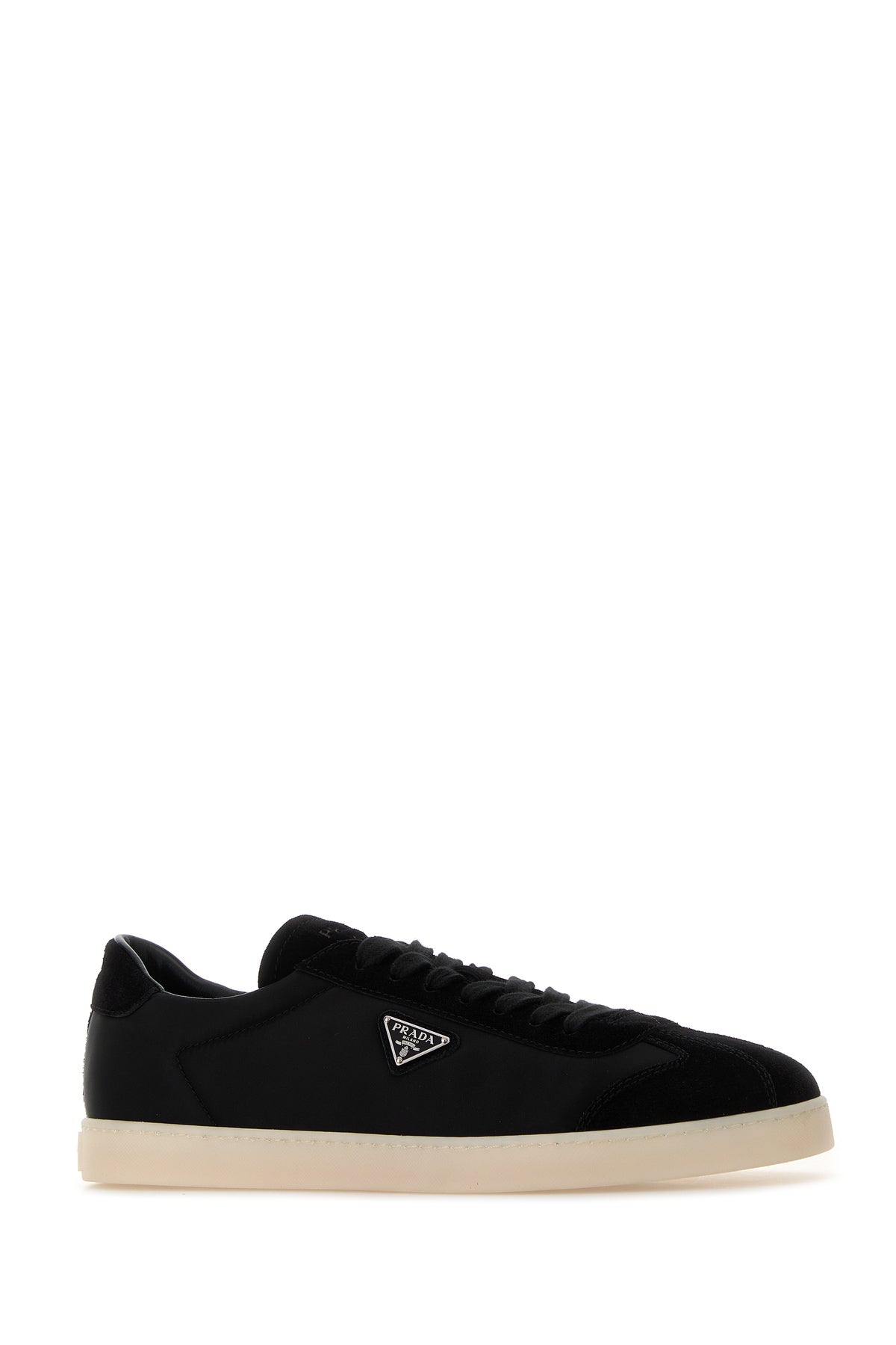 Prada Sneakers nere in Re-Nylon e pelle scamosciata, view 2