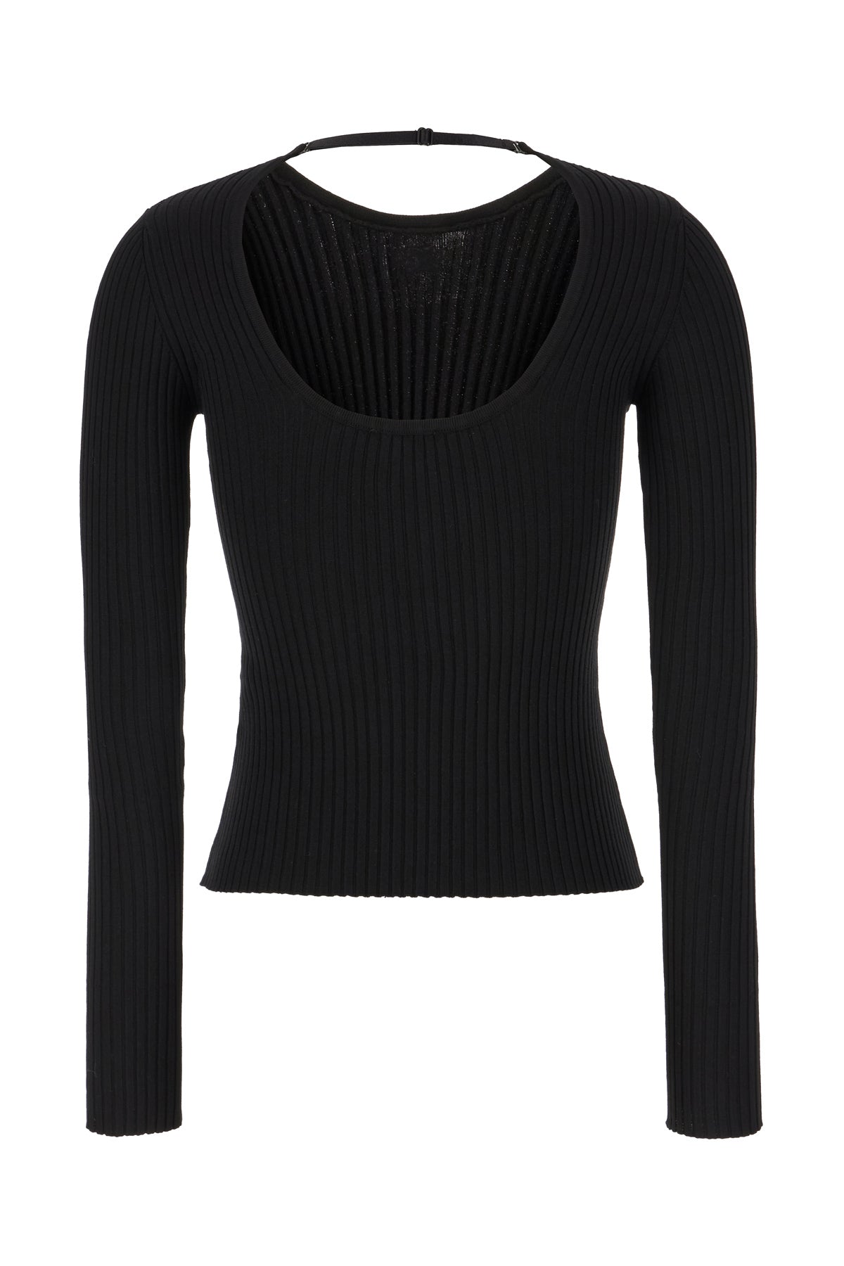 COURREGES Maglione in misto viscosa nera, view 2
