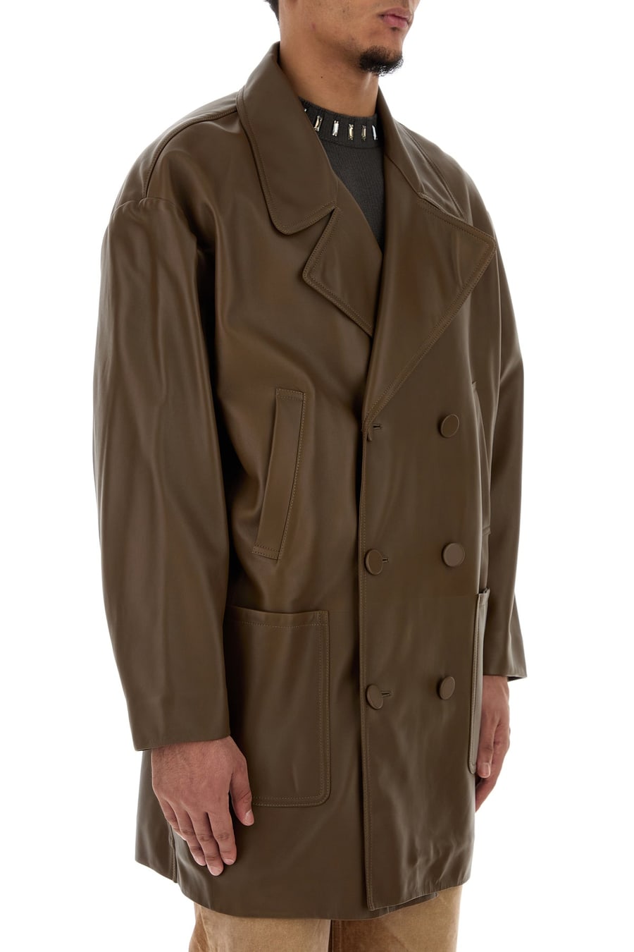 Fendi Cappotto in nappa marrone, view 3