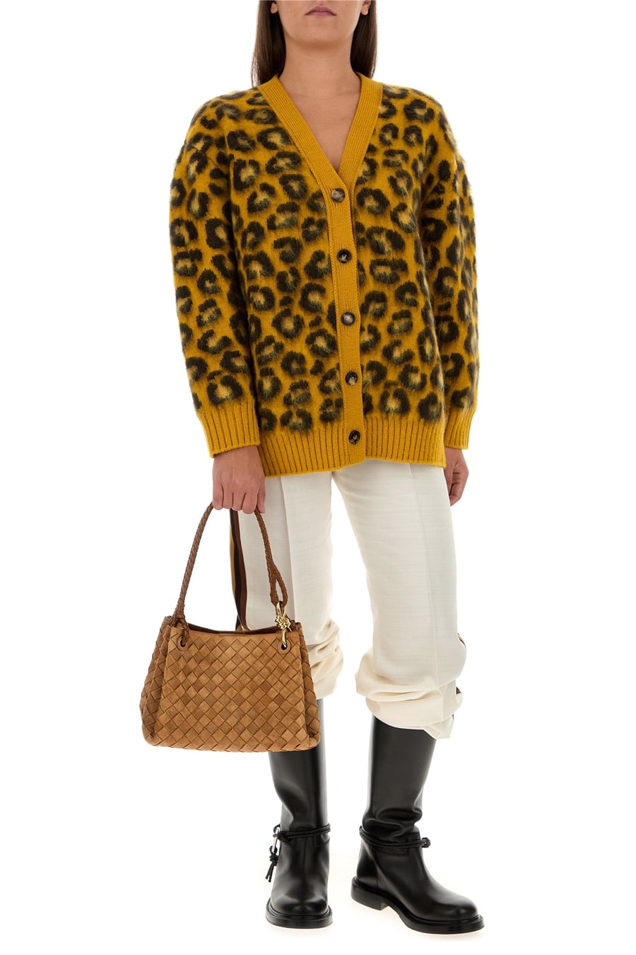 Bottega Veneta Cardigan oversize in misto lana ricamato, view 6
