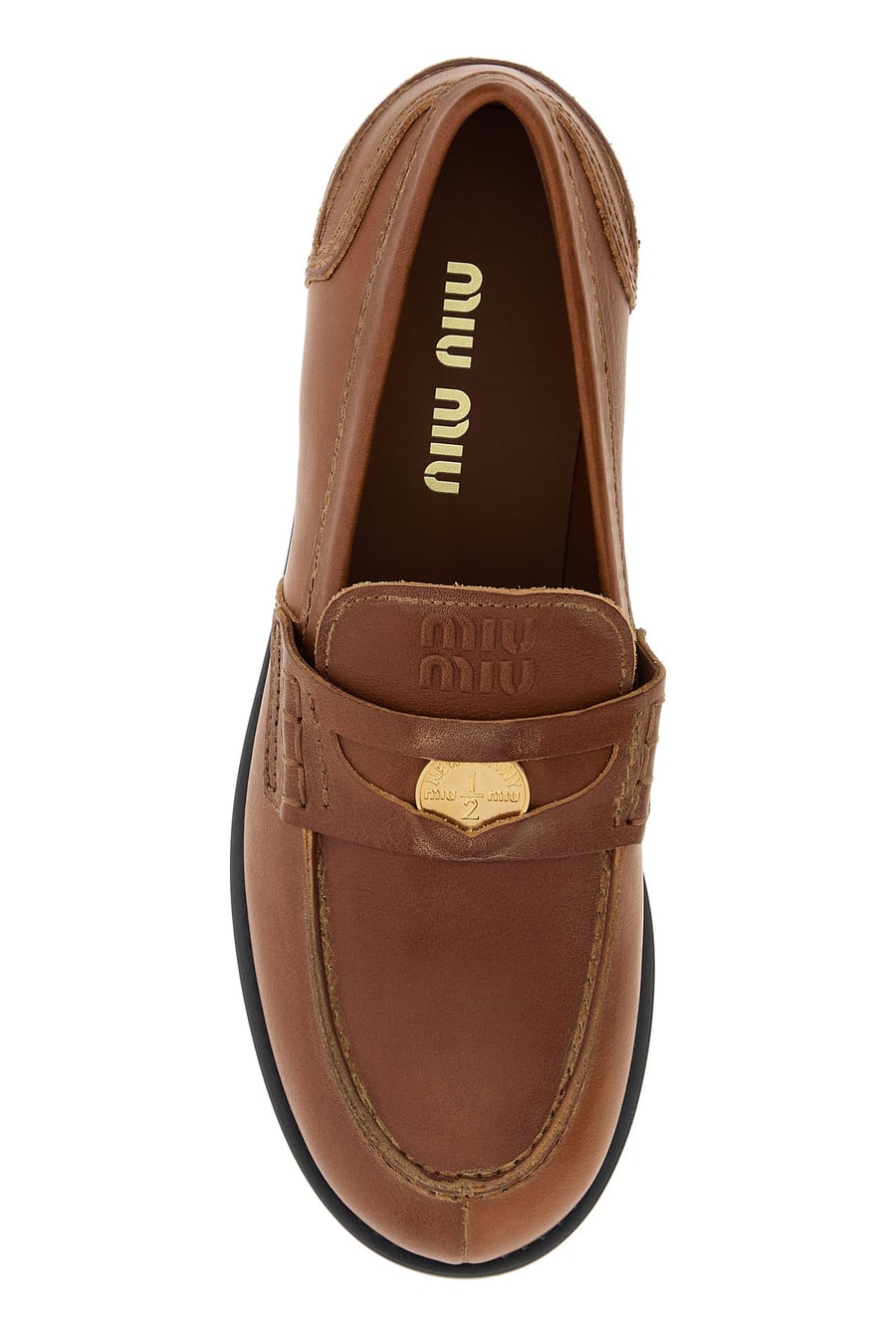 Miu Miu Mocassini in pelle caramello, view 4