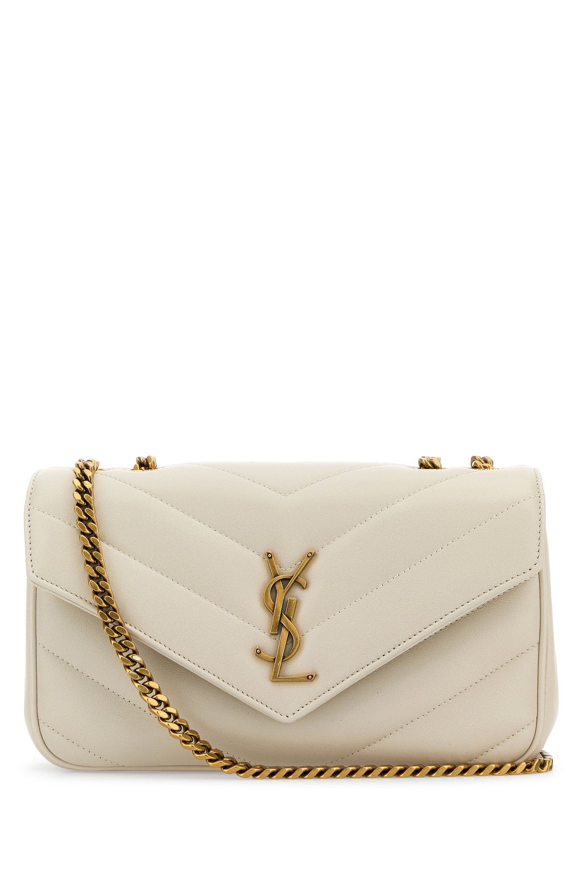 Saint Laurent Borsa a spalla LouLou piccola in pelle avorio