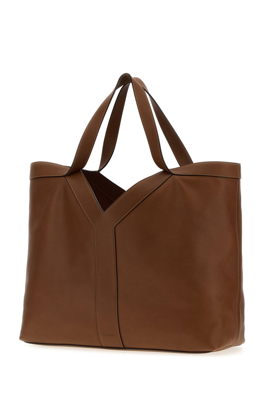 Saint Laurent Borsa shopping oversize in pelle marrone, view 2