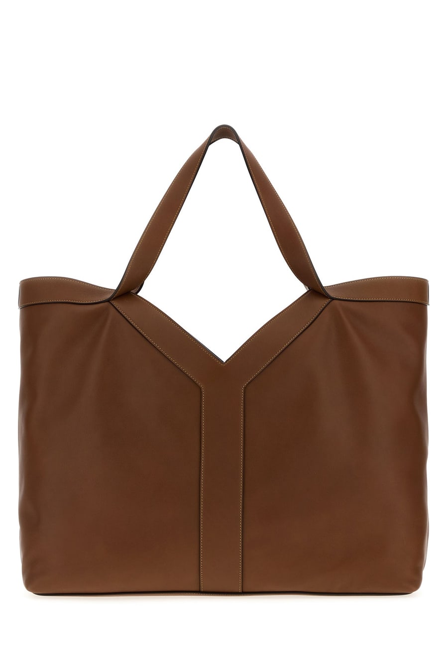 Saint Laurent Borsa shopping oversize in pelle marrone, view 3