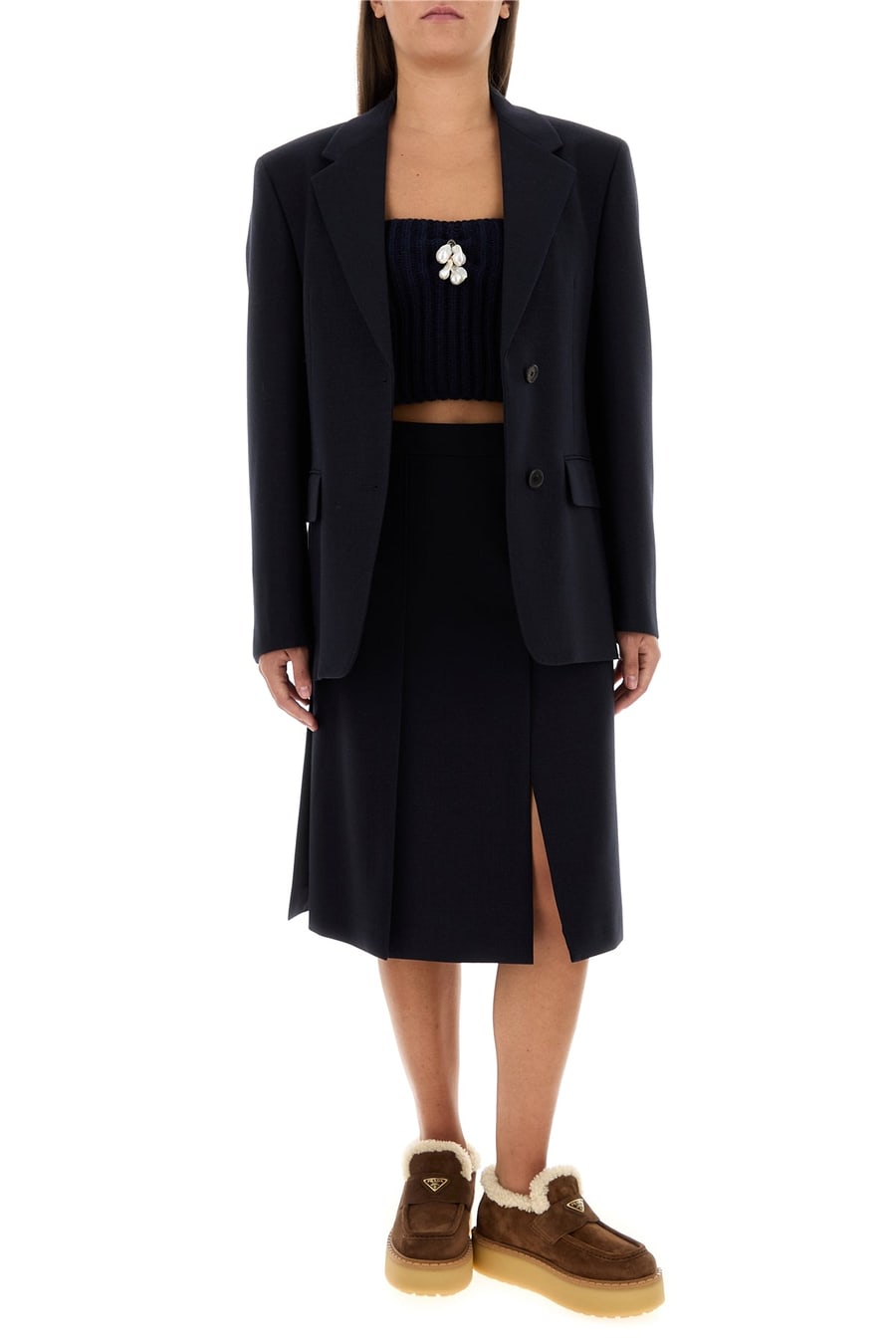 Prada Giacca in lana blu notte, view 6