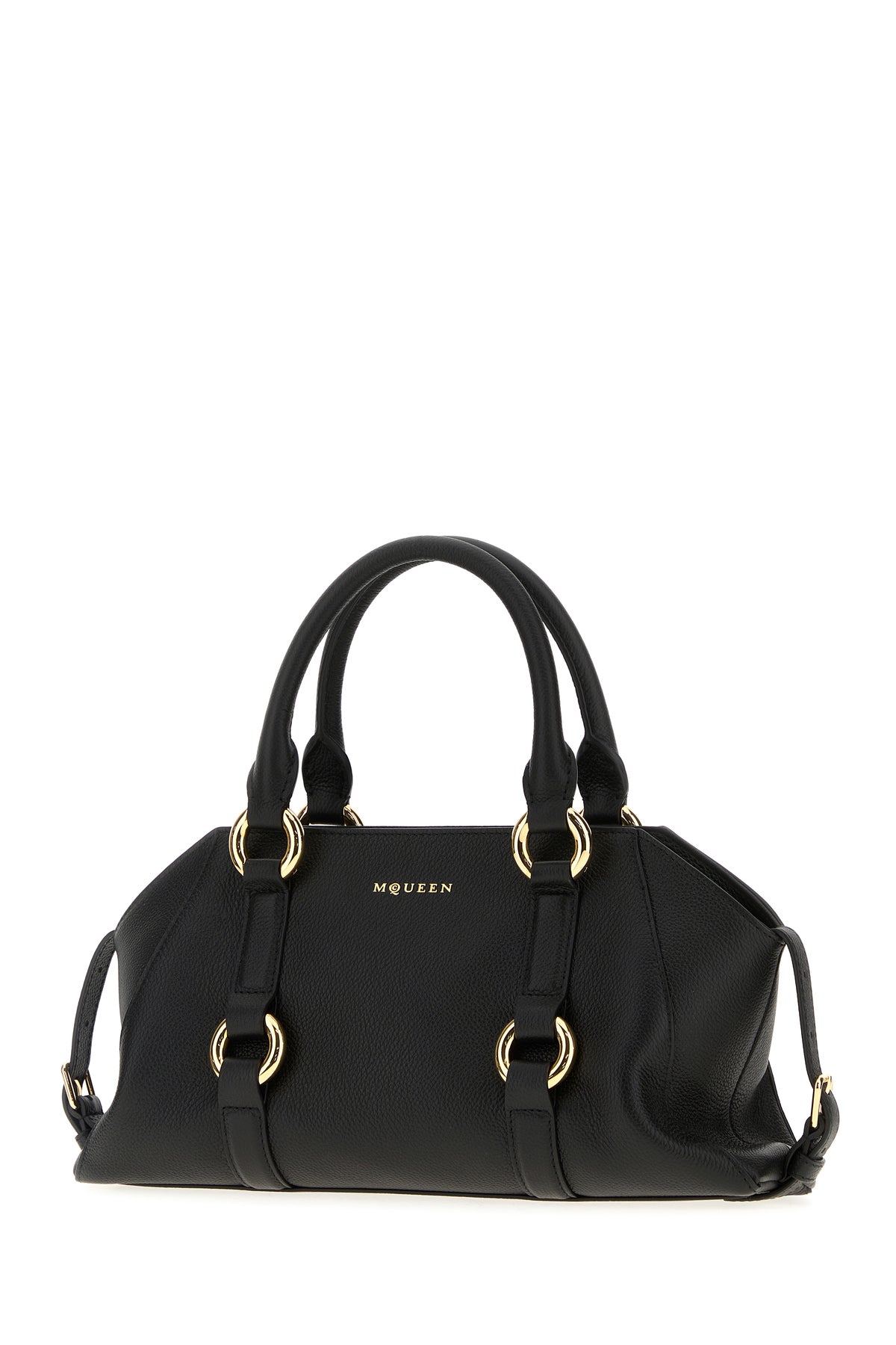 Alexander McQueen Borsa a mano Farringdon piccola in pelle nera, view 2
