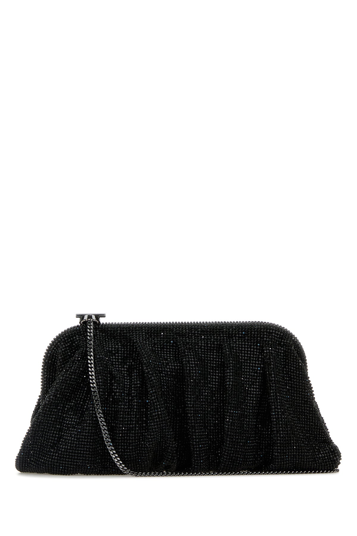 BENEDETTA BRUZZICHES Clutch Venus La Grande in maglia di cristalli nera