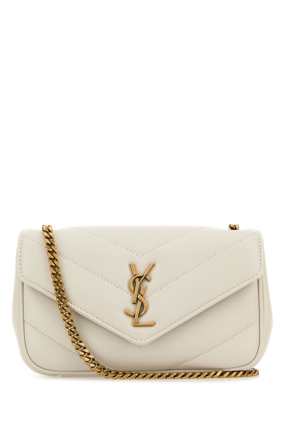 Saint Laurent Borsa a tracolla LouLou mini in pelle avorio