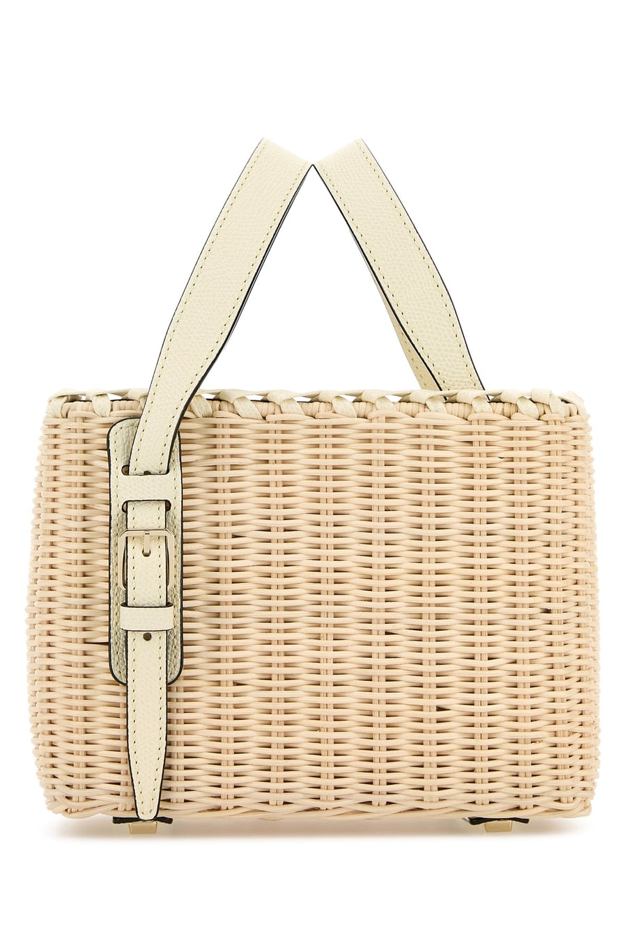 VALEXTRA Borsa a secchiello in vimini beige, view 3