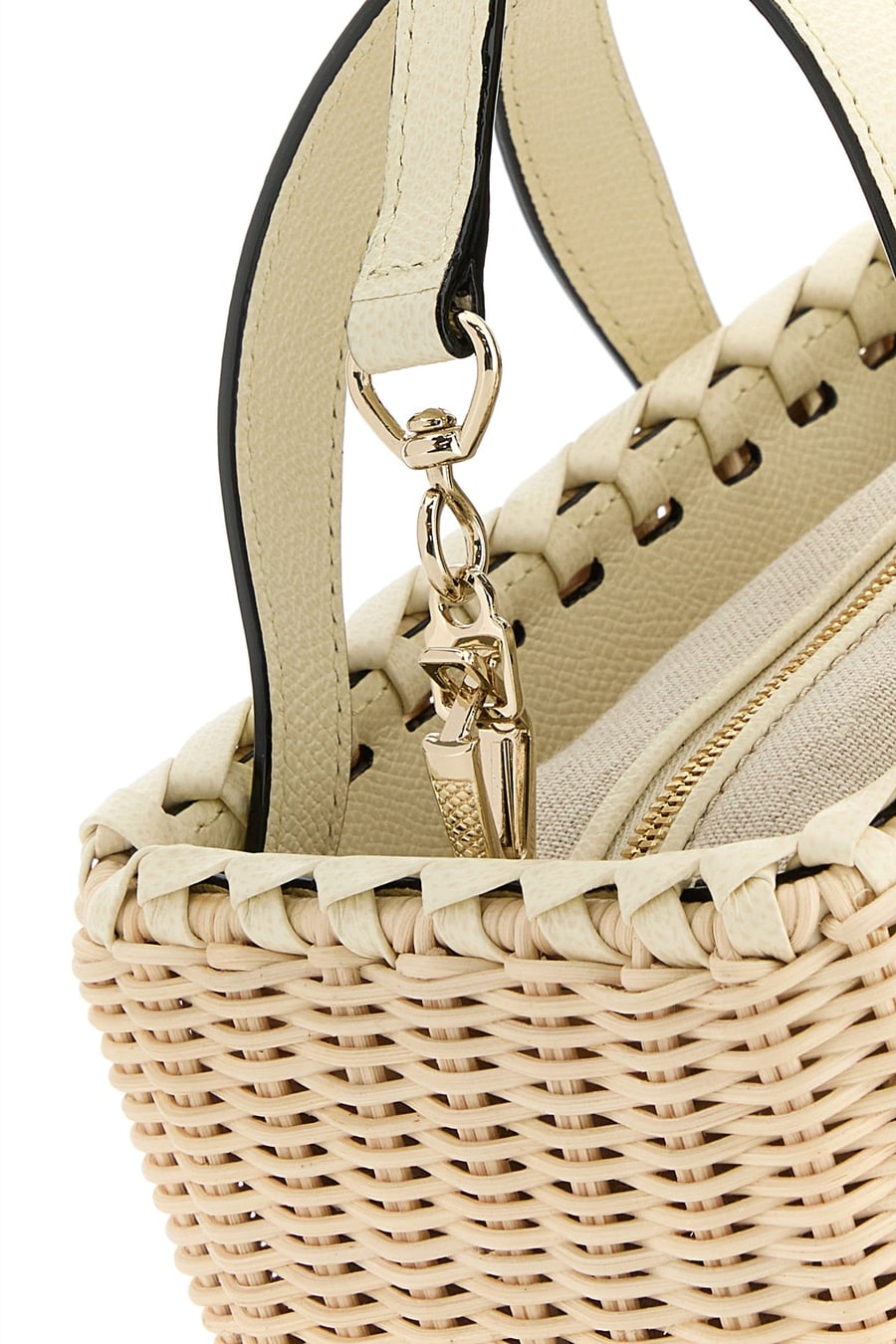 VALEXTRA Borsa a secchiello in vimini beige, view 4