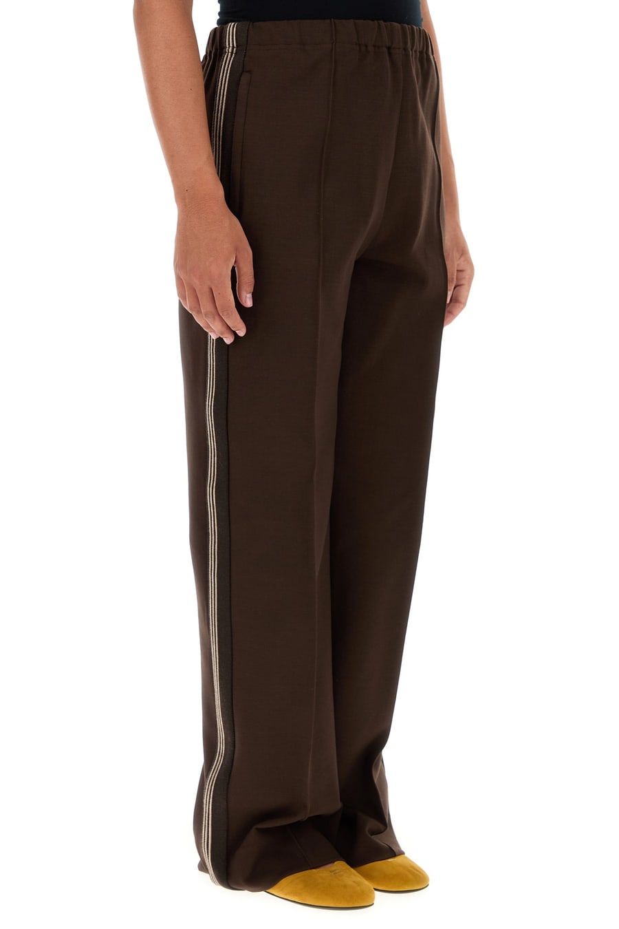 Miu Miu Pantalone in misto viscosa stretch marrone, view 3