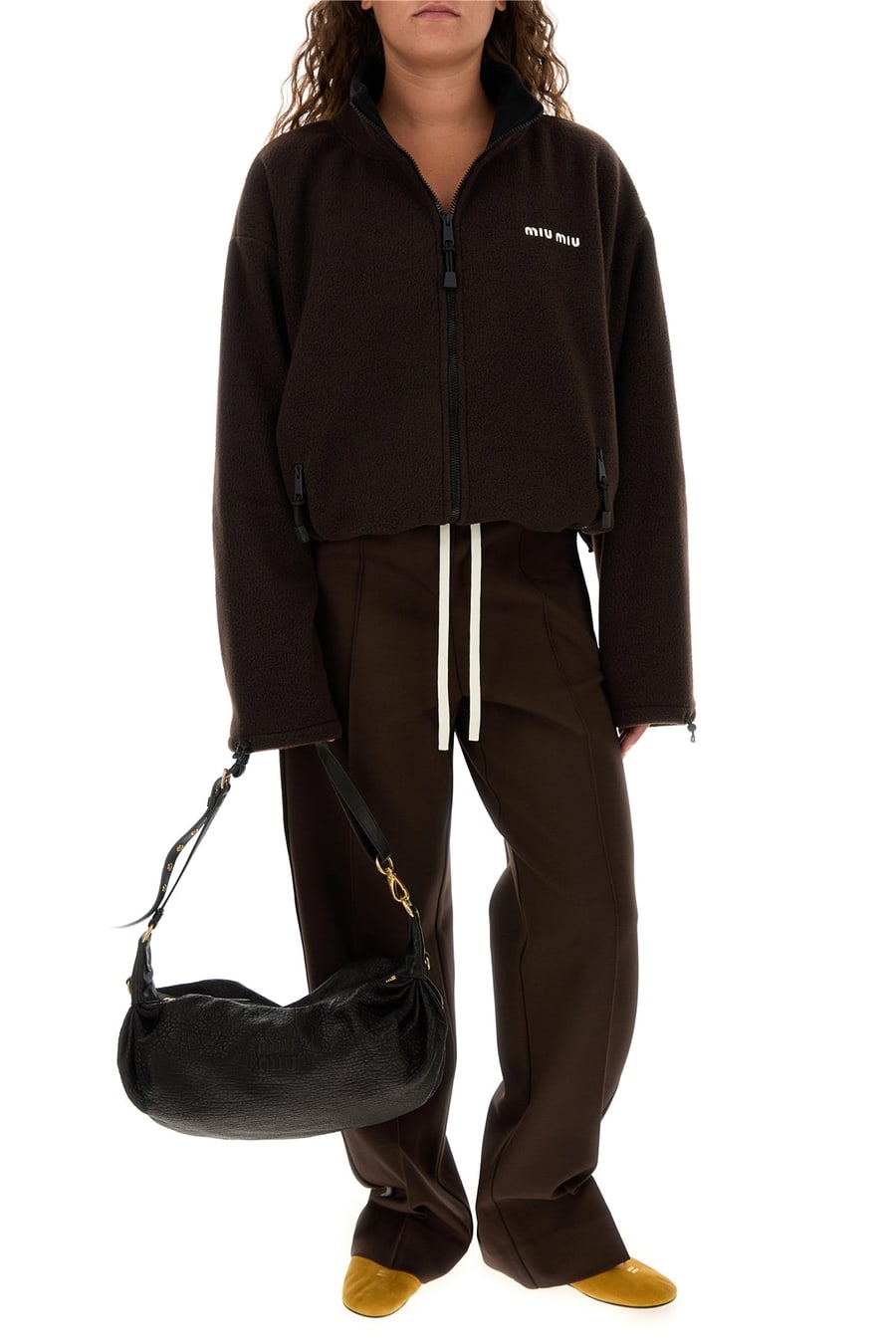 Miu Miu Pantalone in misto viscosa stretch marrone, view 6
