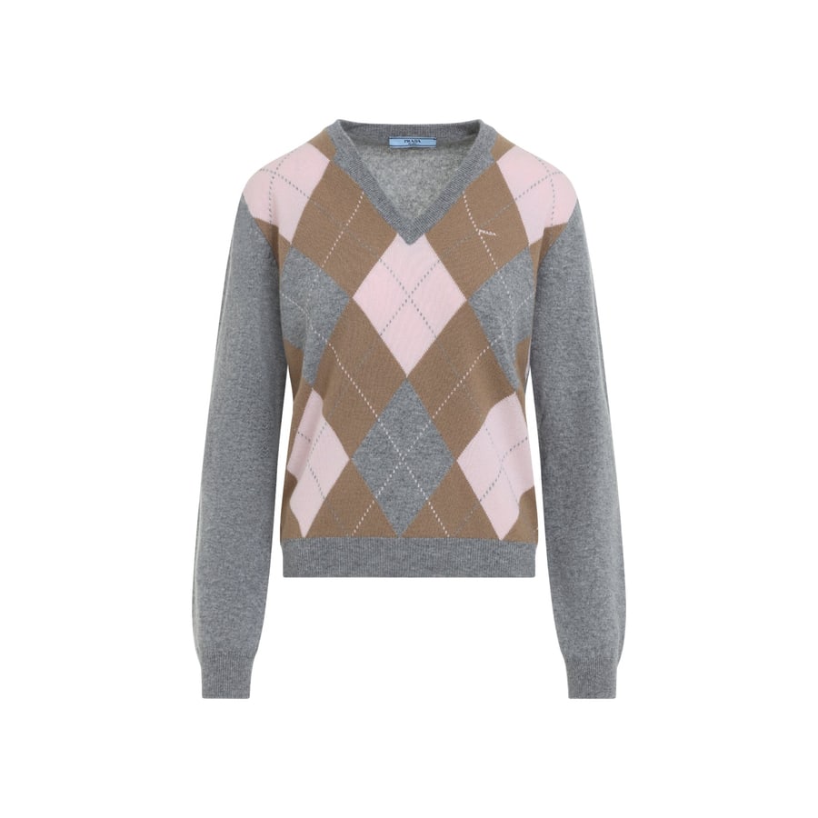 Prada Prada Argyle V-Neck Sweater, view 2