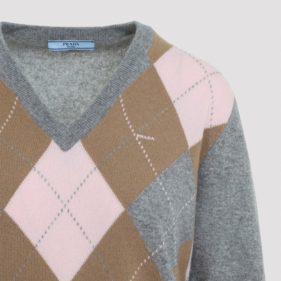 Prada Prada Argyle V-Neck Sweater, view 5