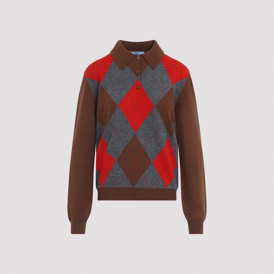 Prada Prada Argyle Knit Polo Sweater, view 3