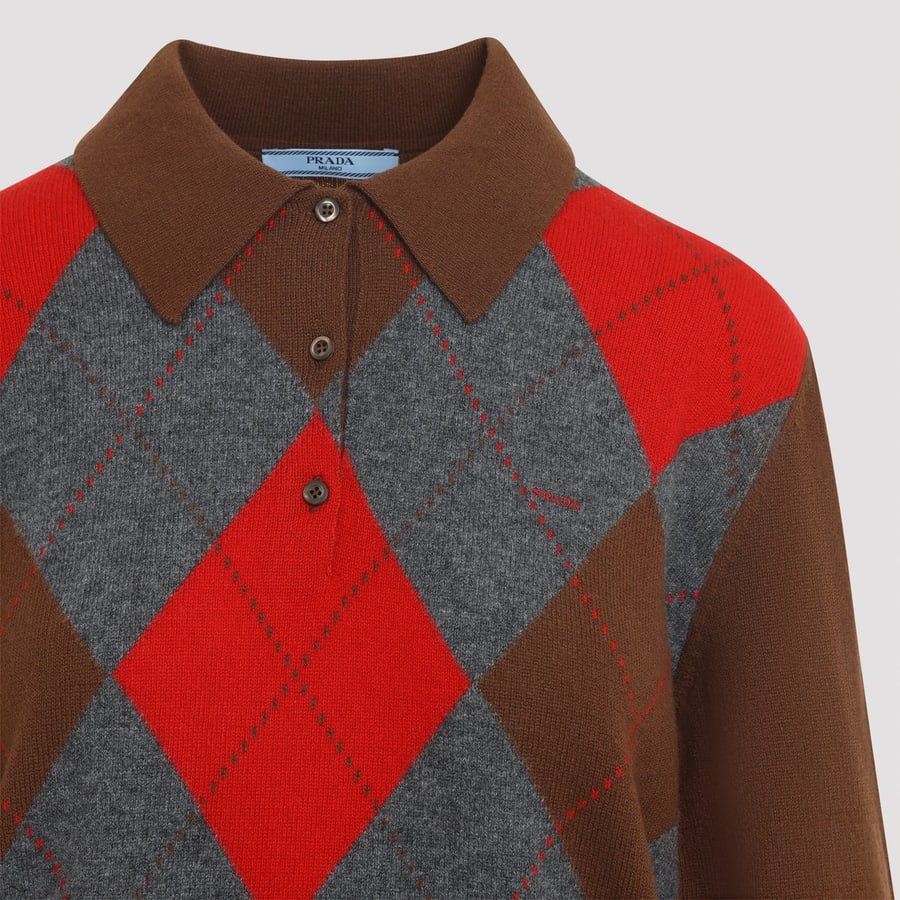 Prada Prada Argyle Knit Polo Sweater, view 5