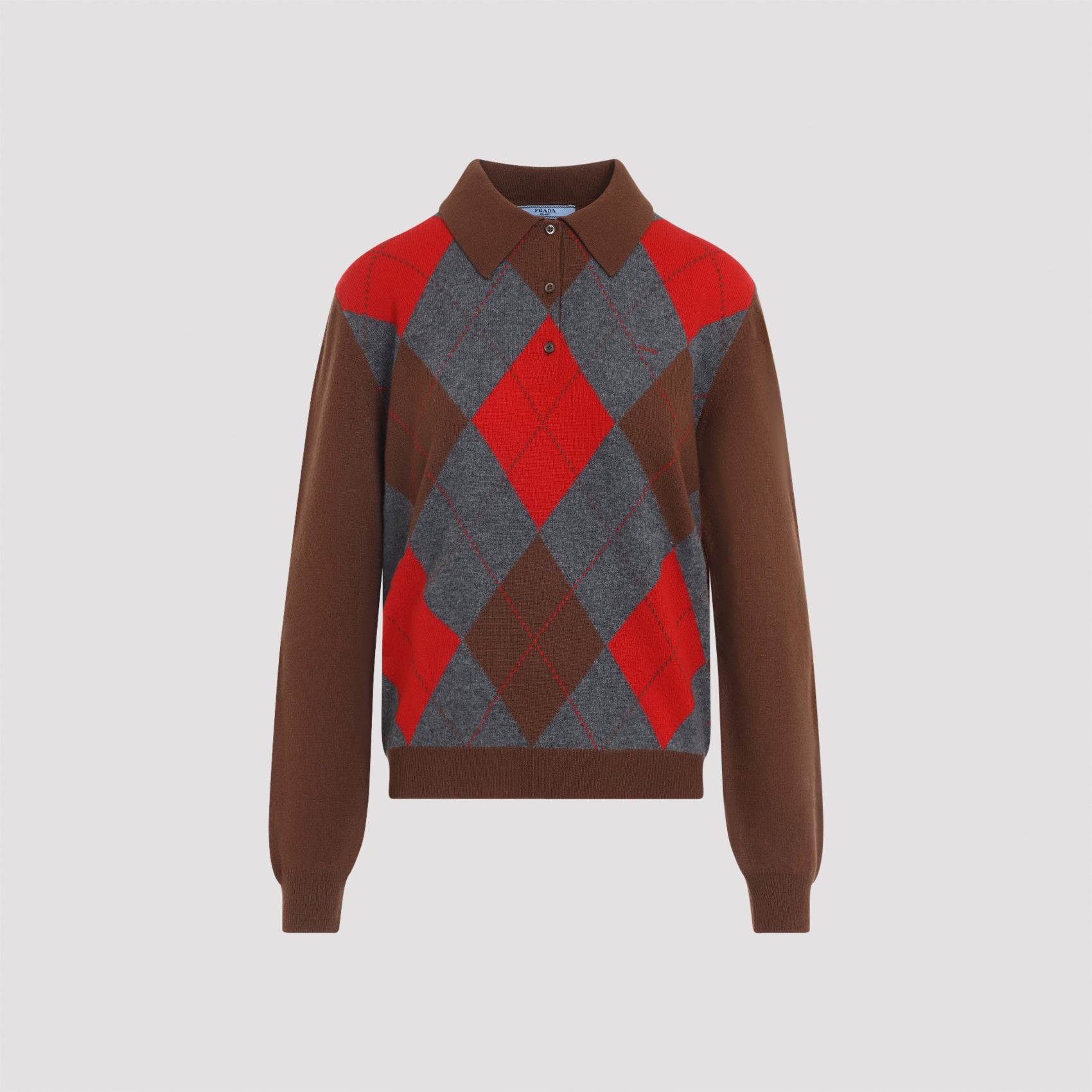Prada Prada Argyle Knit Polo Sweater