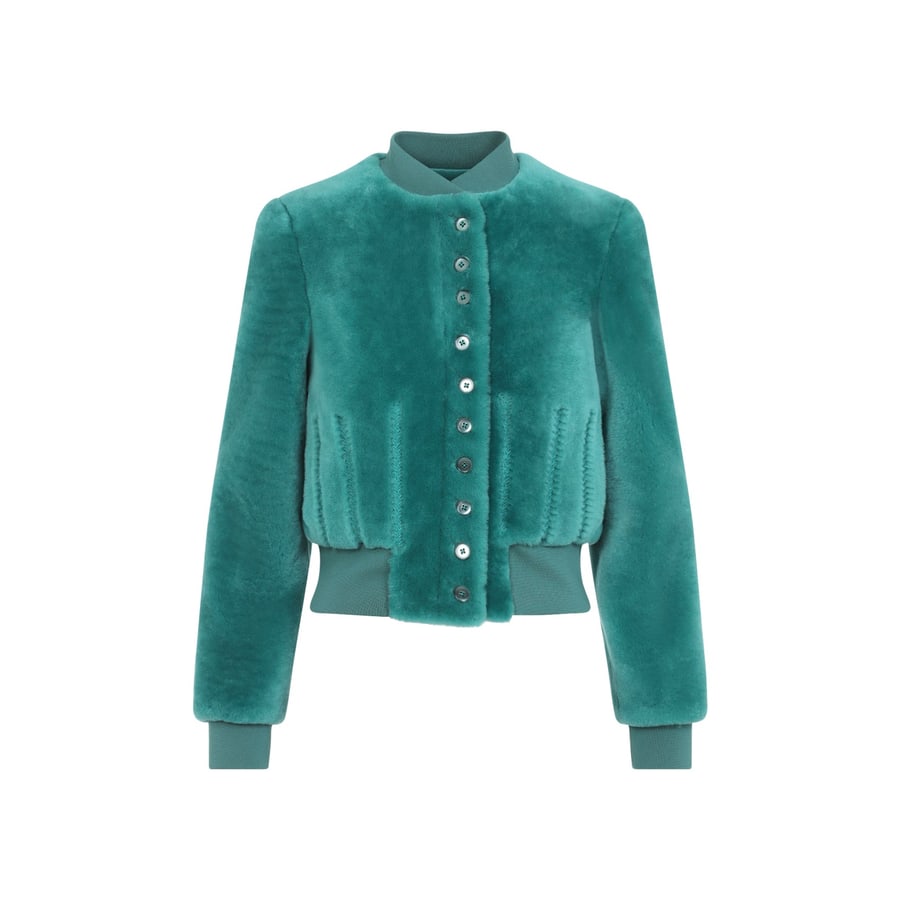 Alexander McQueen Alexander McQueen Cropped Shearling Bomber Jacket, view 2